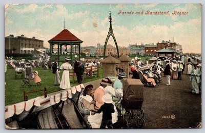 Bognor Parade & Bandstand Postcard 1908 Edwardian Valentine's UK Seaside D270