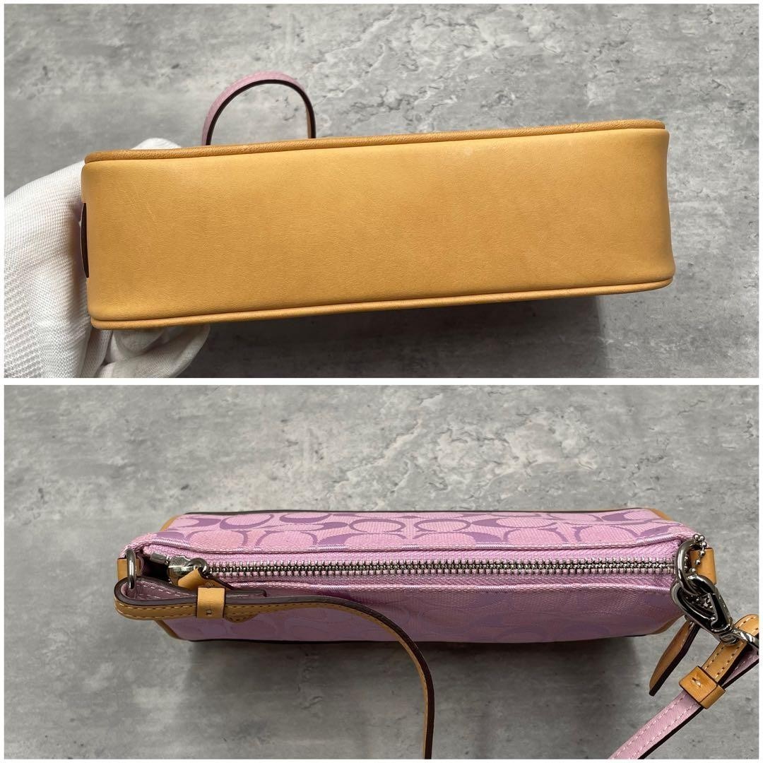 Coach Signature Demi mini Pouch Hand Bag Canvas Leather Pink 6094