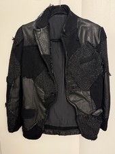   RARE VTG   Y's Yohji Yamamoto Black Wool Tweed  Leather Patchwork Jacket Coat