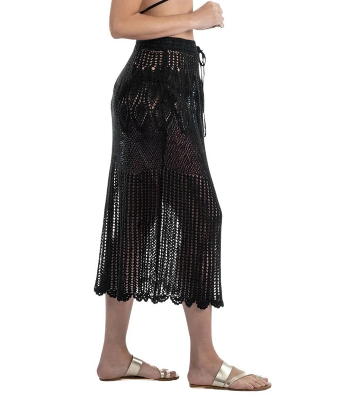 Maxi falda para mujer Dotti de ganchillo con cordón y cintura (negra, mediana) Foto 3 de 4