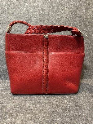 NIB Brighton Beaumont Square Bucket Bag red, leather and zippered pocket.