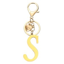 Initial Letter S Keychain, Stainless Steel Heart Alphabet Key Ring, Gold