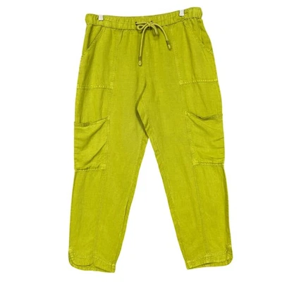 C&C California Cargo Pants Womens Medium Green Linen Blend Drawstring Utility - Image 1 of 4