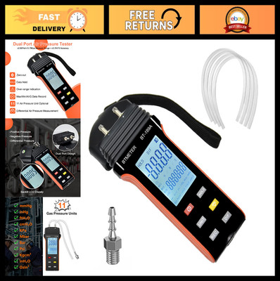 Dual-Port HVAC Gas Pressure Tester Manometer with Hose Kit - Measure Static & Di