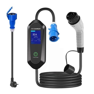 Type 2 Mobile EV Charger Blue CEE + Schuko Adapter, 32A 250VAC, 1-phase, 5Meter