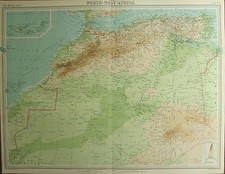 1922 Grande Mappa Antica ~Nord-Occidentale Africa~ Marocco Algeria Canarie Isole