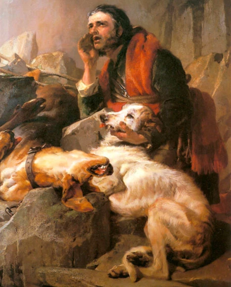 OLD DOG THERE IS LIFE MOUNTAINEER DOGS PAINTING BY EDWIN LANDSEER REPRO