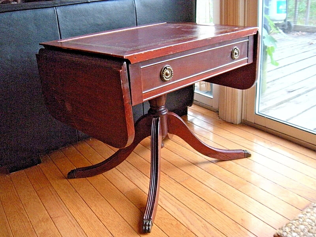 Vintage Duncan Phyfe Mahogany Leather Silverware Chest Federal Drop Leaf Table