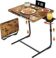 Folding TV Tray Adjustable Dinner - Trays for Eating On Couch Wooden Tables Mate