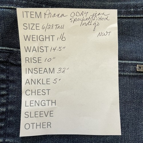 Prana Jeans Women’s 6/28 TALL Indigo Dark Blue ODAY 5 Pocket Fitted Stretch NEW - Picture 10 of 10