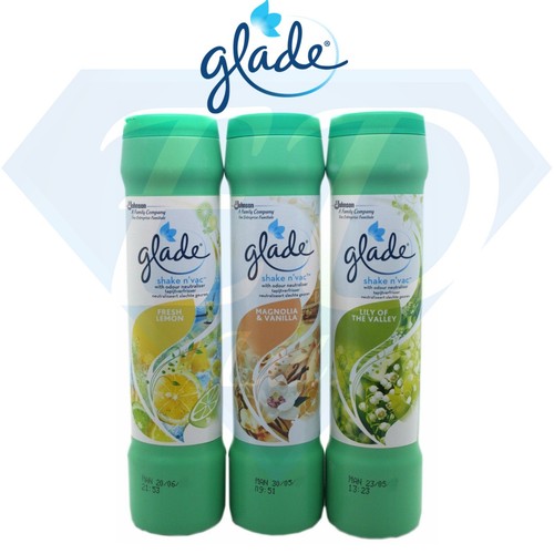 3 x Glade Shake And Vac Vanilla/ Lily/ Lemon Carpet Freshener Spray