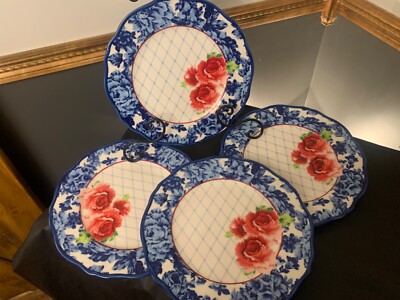 Pioneer Woman Heritage Floral Dinner Plate Red Roses Scalloped Edges