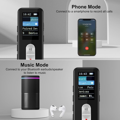 64GB Digital Voice Recorder Bluetooth 5.2 mini Voice Activated Recorder Black - Picture 6 of 17