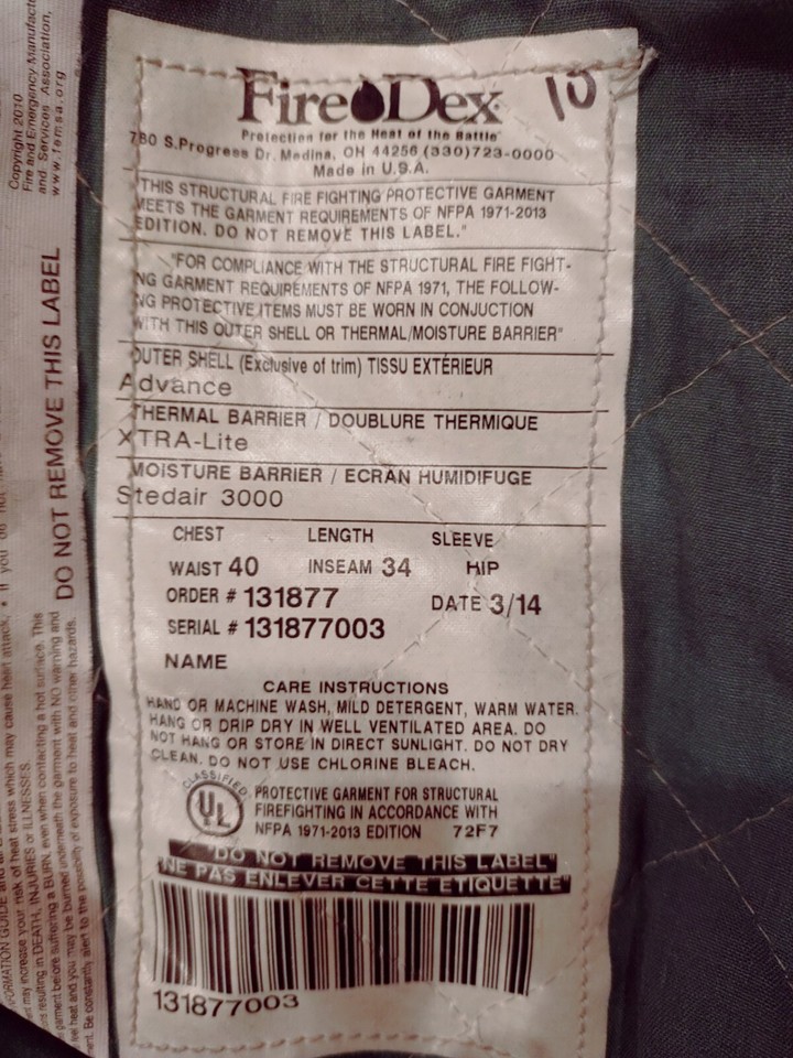 Black Turnout Gear 44 Coat 40 Pants, Firedex eBay