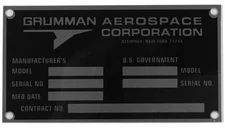 Reproduction Grumman Data Plate, 1979-1994, Vintage Aviation, F-14  DPL-0118