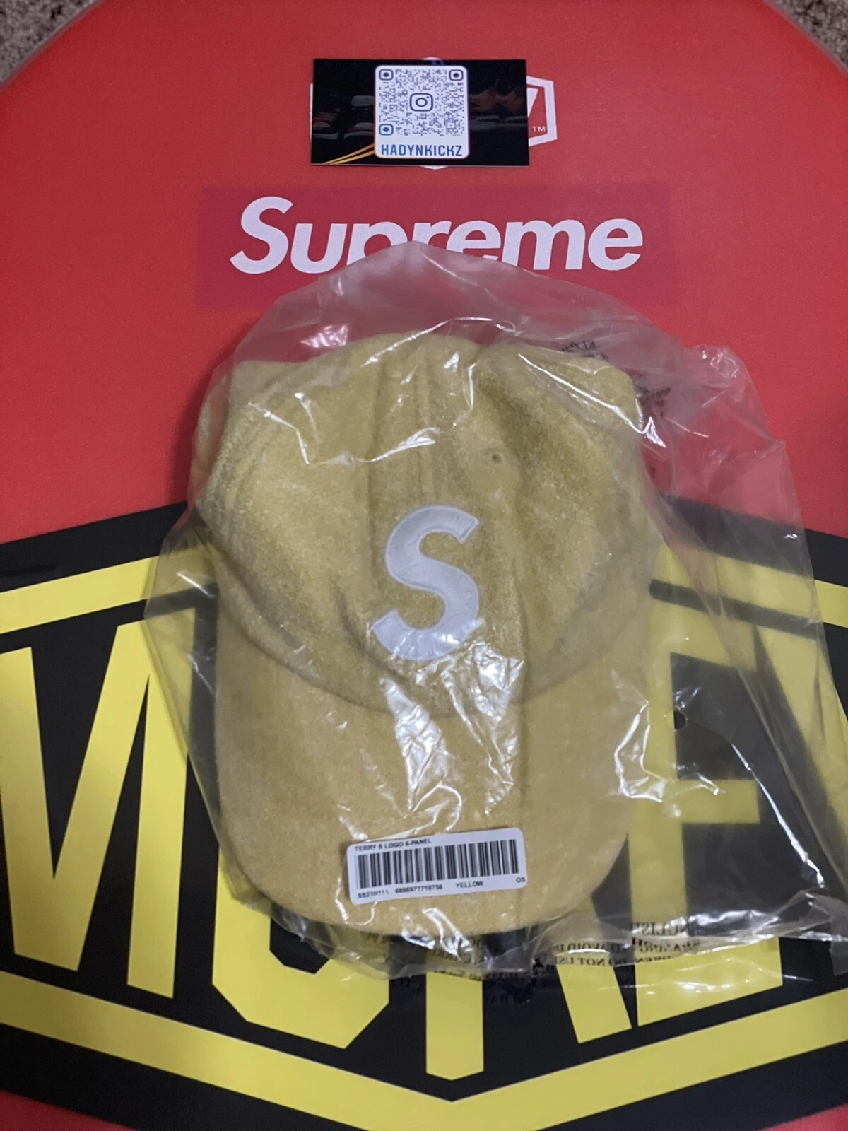 Chapeau Supreme SS21 Terry S logo 6 panneaux jaune neuf boîte en laine authentique logo 2021