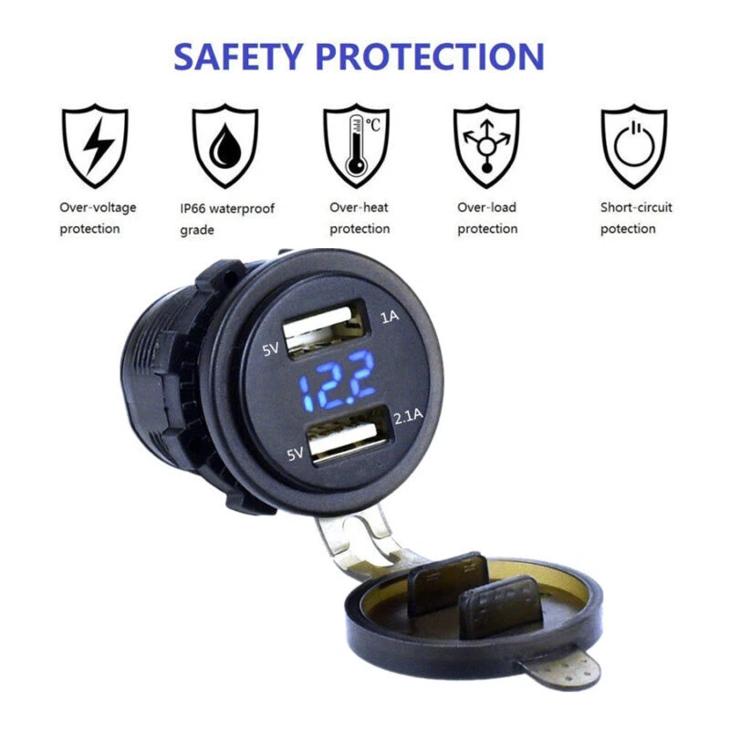 1X Impermeable Moto Coche Doble USB Cargador Enchufe Toma de corriente 3.1A Voltímetro Foto 3 de 4
