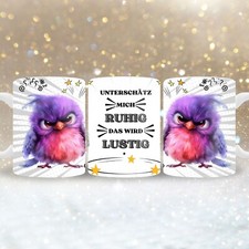 Tasse lustiger Vogel mit Spruch mit Namen personalisierbar, Kaffeebecher Humor