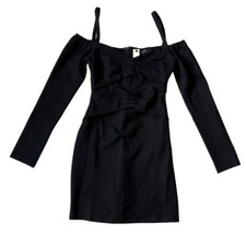 Oliveaceous Black Off-Shoulder Long Sleeve Sexy Midriff Cutout Mini Dress S NWT
