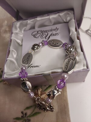 Sister Friends Forever Bracelet purple silver boxed w beautiful cloth gift bag 