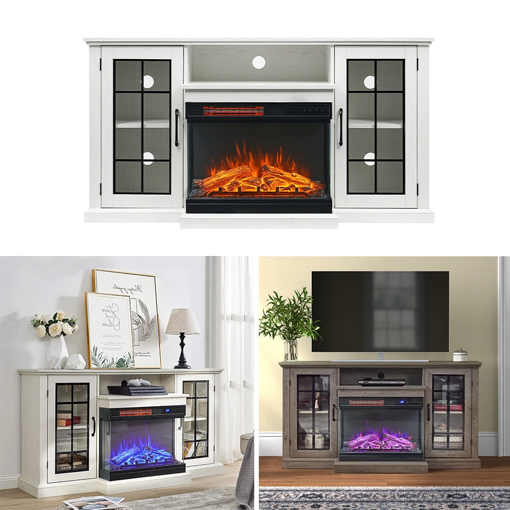 NEW Electric Fireplace And TV Stand Set White Surround Standing 3 Color Flame UK