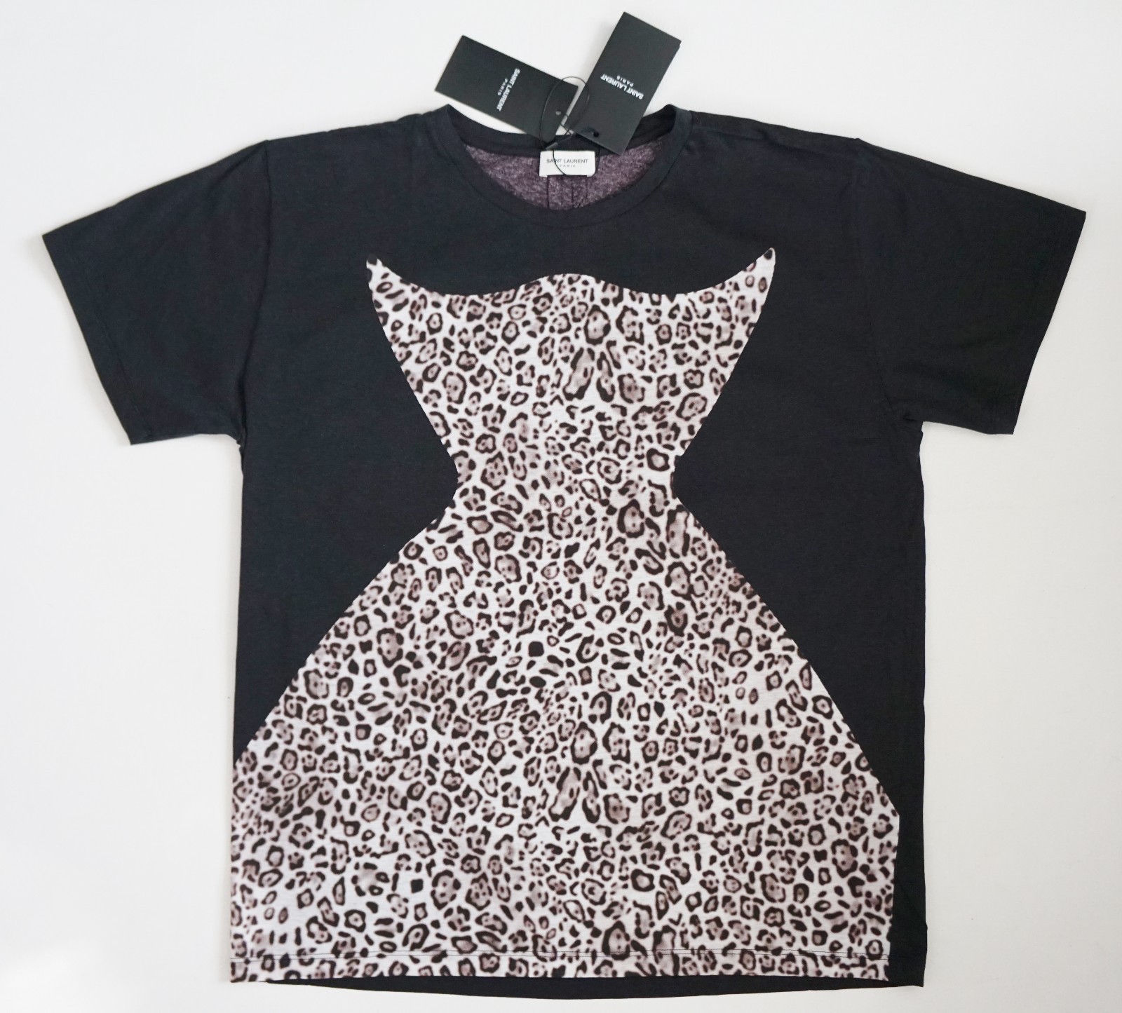 T shirt maglietta SAINT LAURENT Paris stampa leopardata animale 100% cotone nuova con etichette $590 XL