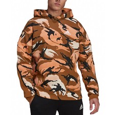 Adidas Men's Brown Desert Camo Printed Zipper Long Sleeve Pullover Hoodie S  M