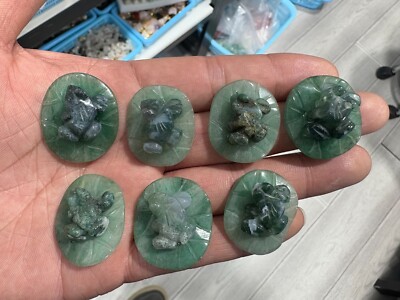 5pc Natural aquatic agate Quartz Carved Crystal frog reiki gift Random 25mm