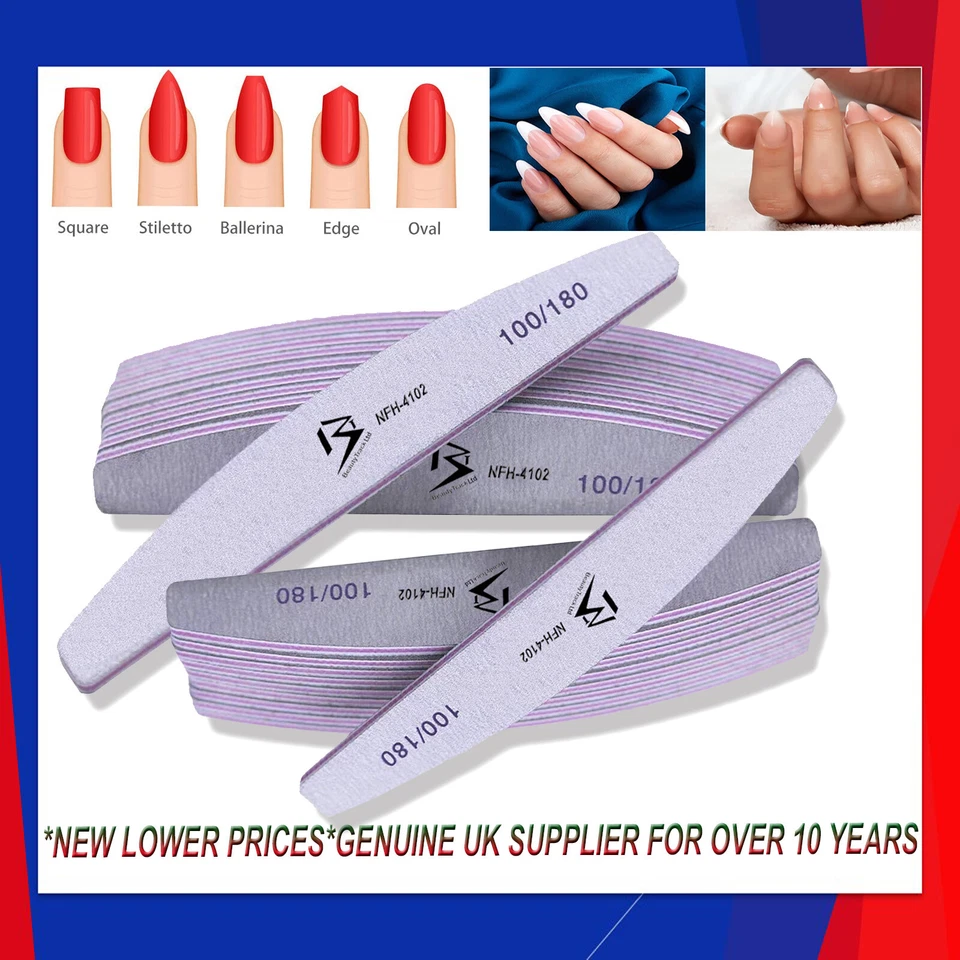 Nail Files 100/180/240 Grit Professional Quality File Moon/Curved/Diamond Buffer - Image 4 of 4