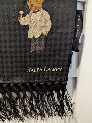 Vintage Ralph Lauren 100% Silk Scarf made in Japan Bear Martini