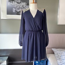 - ASOS Navy Shoulder Beads Long Sleeve Party Dress Very Pretty US2