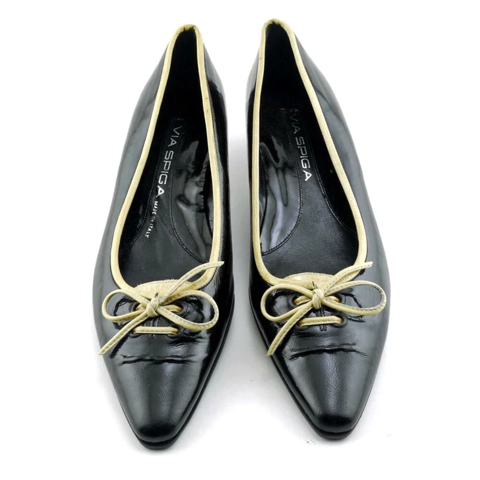 Zapatos de salón usados 2x charol negro VIA SPIGA de tacón bajo con lazo 7,5 M ITALIA Foto 3 de 4