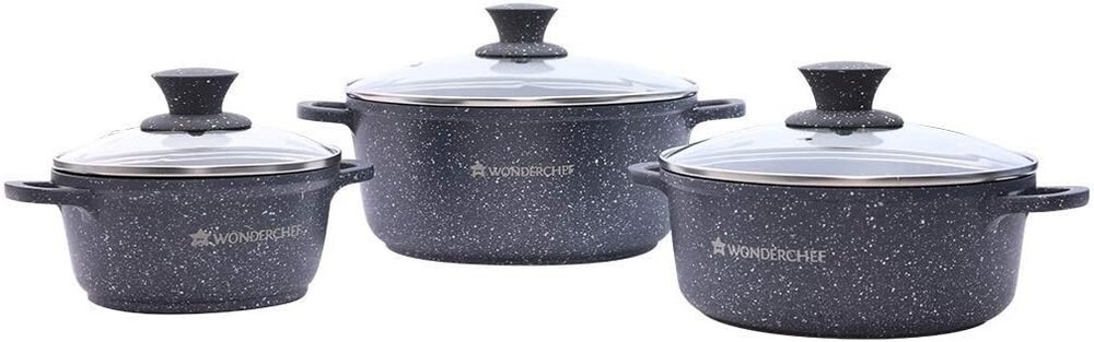 Wonderchef Granite Die Pots Cast Non Stick Sauce Pan 6 Piece Casserole Set Pots