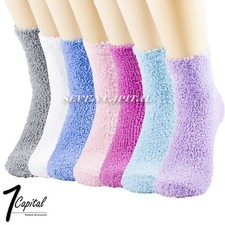 Lot 1-12 Women Winter Soft Cozy Fuzzy Warm Crew Socks Non-Skid Home Slipper 9-11