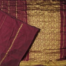 Vintage Maroon Saree 100 Pure Silk Zari Handwoven Festive Sari 5YD Craft Fabric