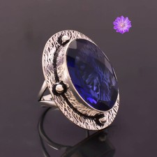 Lab created Sapphire Gemstone 925 Sterling Silver Ring Handmade Jewelry Ring
