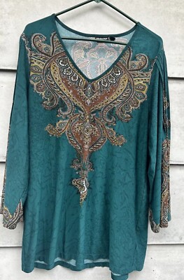 Citiknits Effortless Style Knit Tunic W/ Sleeve Detail, Green, Large