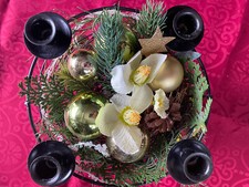 Metall Kerzenständer rund für 4 Kerzen, künstliche Deko in "Korb"