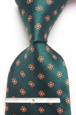 New Classic Polka Dot Green Orange JACQUARD WOVEN 100 Silk Men's Necktie Tie