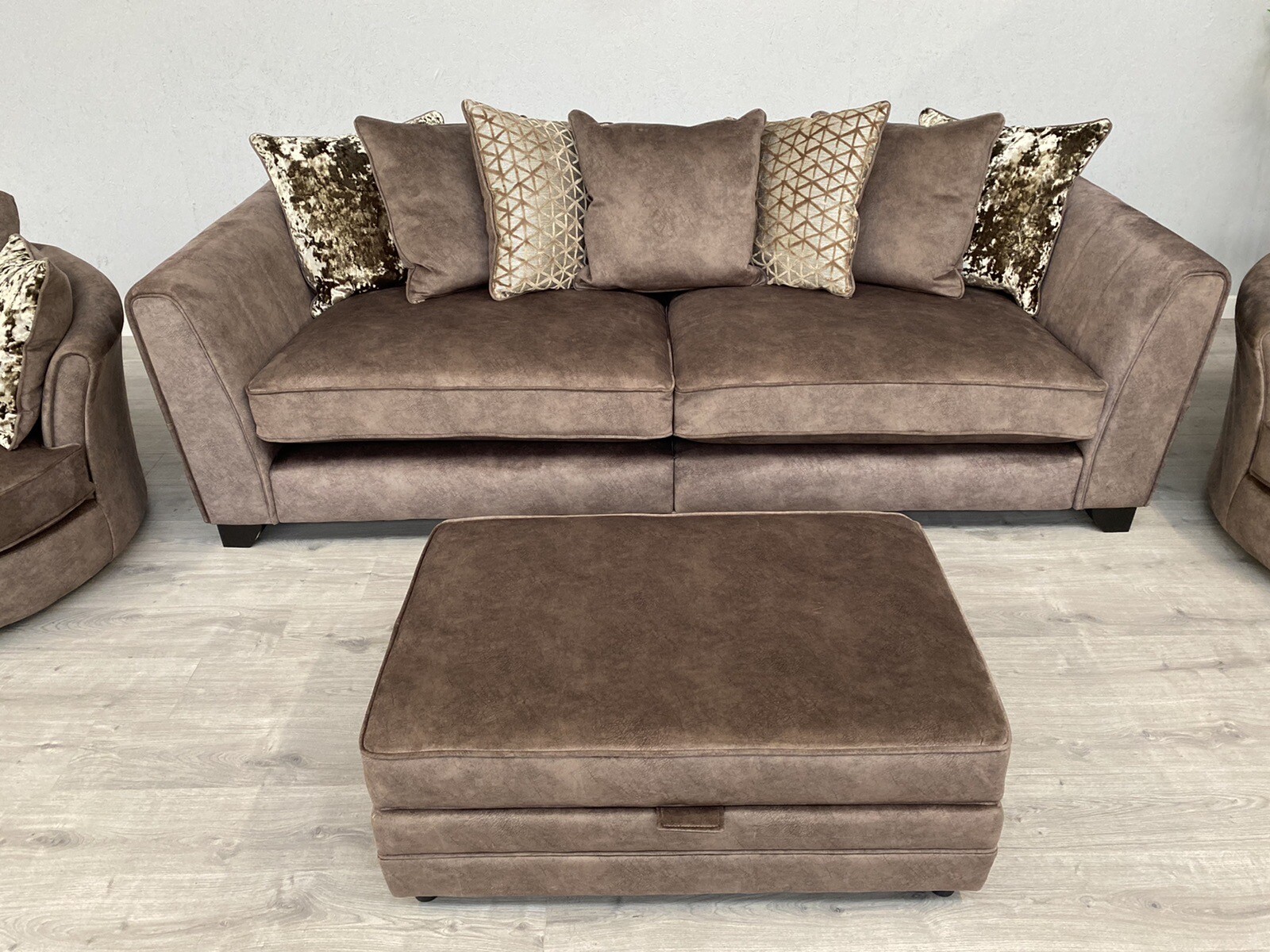 F.V. ARIANA 4 Seater Sofa + 2 x Twister Snuggler Chair + Footstool