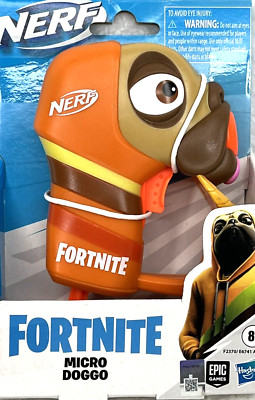 Nerf Fortnite Micro Doggo Mini Dart Firing Blaster Pug w/ 2 Nerf Elite Darts