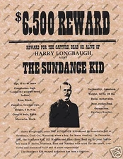 HARRY LONGBAUGH alias SUNDANCE KID OLD WEST WANTED REWARD POSTER Western 042