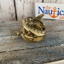 Brass Sundial Compass w/ Push Button Hinged Lid, Pocket Style, Polished Finish