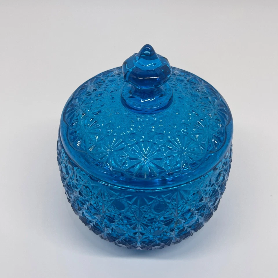 Blue Glass Squat Sweets / Soap Bowl with lid - Genie Bottle glass - image 2 of 4