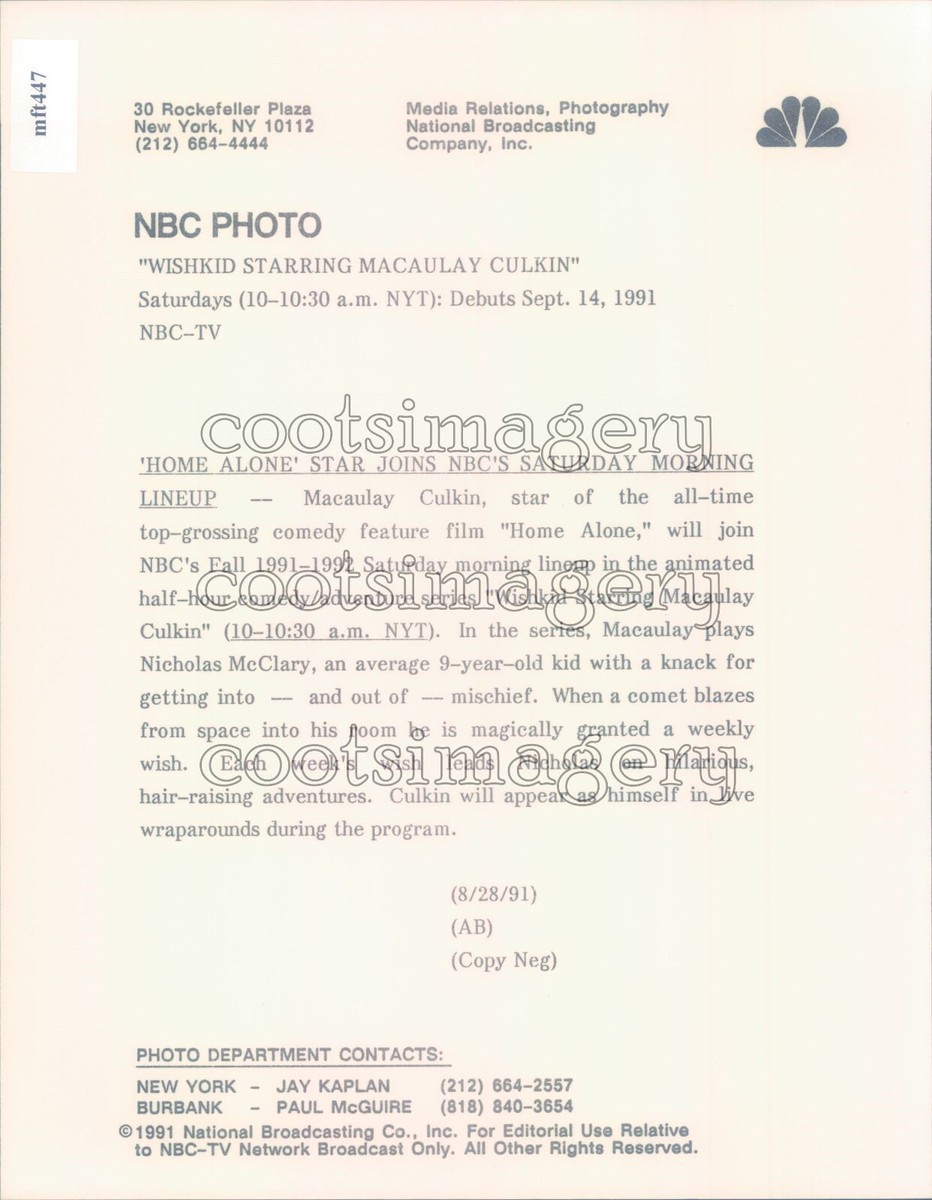 1991 Press Photo Macaulay Calkin With Cartoon Version of Himself