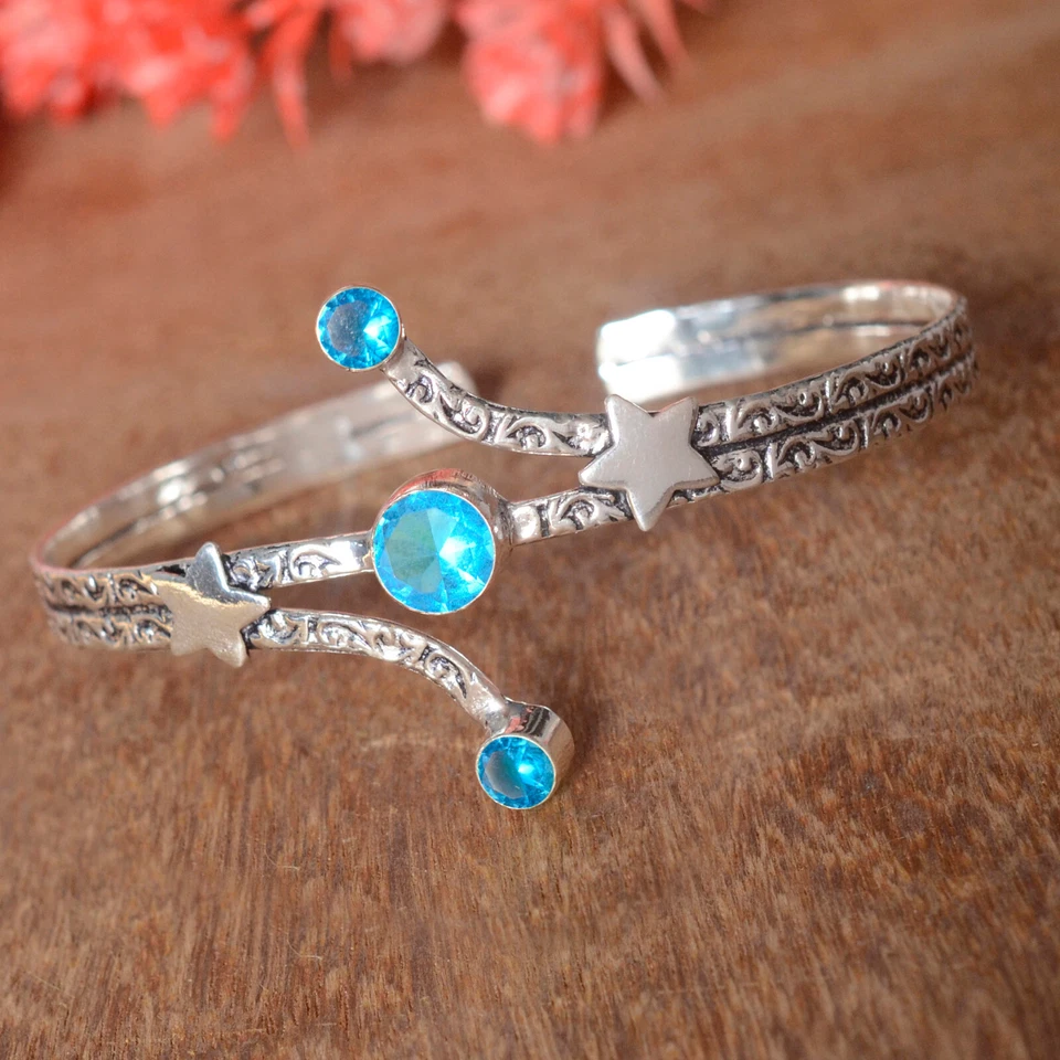 Brazalete brazalete de plata de ley 925 con piedras preciosas de topacio azul de Londres para regalo del día de la madre Foto 4 de 4