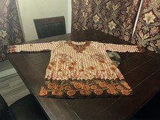 Long Sleeve Crepe Floral Flower Kurta Kurti Top, 42  Bust, 33  Long, New