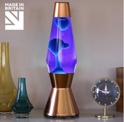 Mathmos Heritage Astro Lava Lamp Copper Finish Turquoise Wax In Violet Liquid..