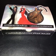 New in Box Professional Black Castanets Spanish Artesania Espanola Castanuelas