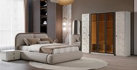 Schlafzimmer Set Bett Schrank Nachttisch Spiegel Beige Luxus Modern